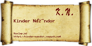 Kinder Nándor névjegykártya